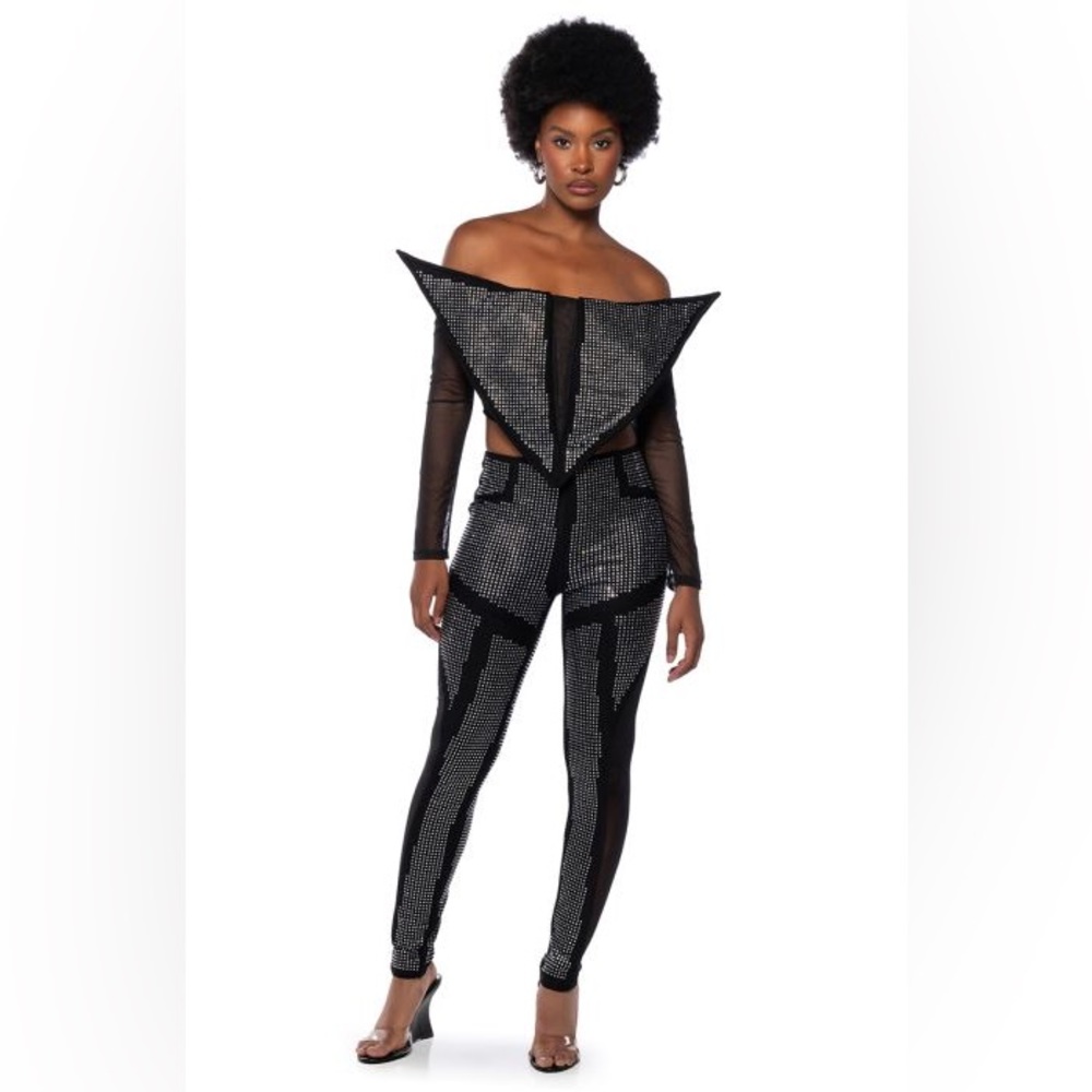 FUTURISTIC GALACTIC WORLD EMBELLISHED MESH STATEMENT TOP / MESH PANEL LEGGING